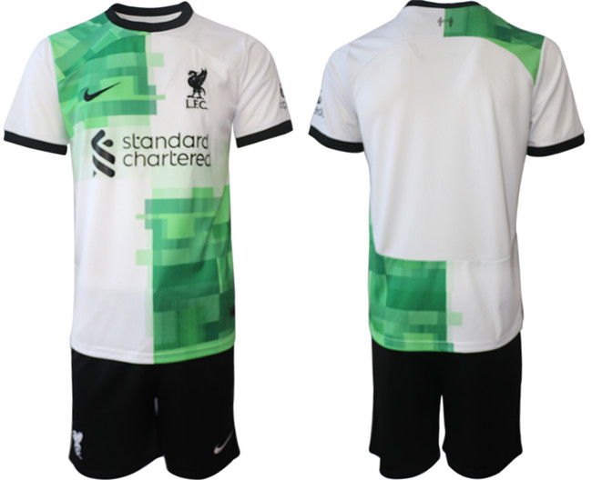 Men's Liverpool Custom 2023/24 White/Green Away Soccer Jersey Suit Men's Liverpool Custom 2023/24 White/Green Away Soccer Jersey Suit